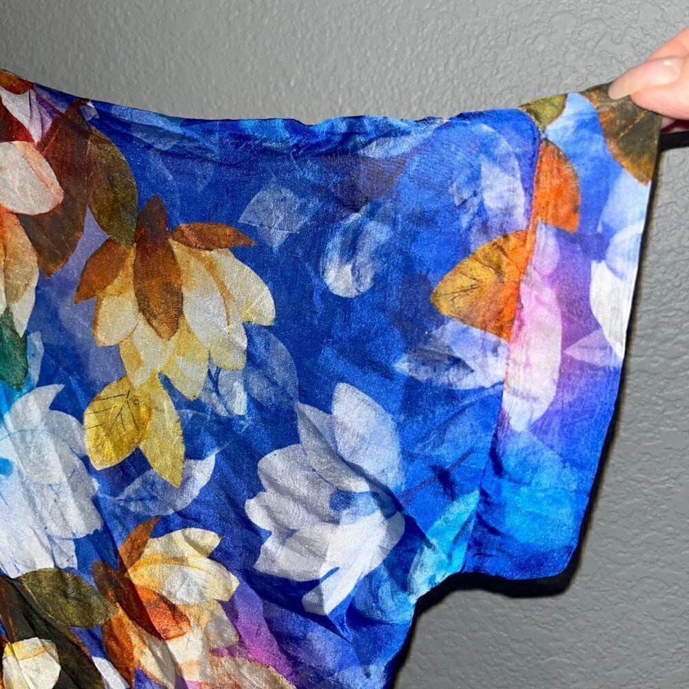 BELLA AMORE Made in Italy Silk Dolman Top Blue Floral Chiffon Pullover -EUC - OS - Picture 3 of 8